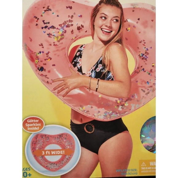 Heart Glitter Float 3 Ft. Wide Pink Includes Repair Patch Pool BRAND NEW - Picture 2 of 5